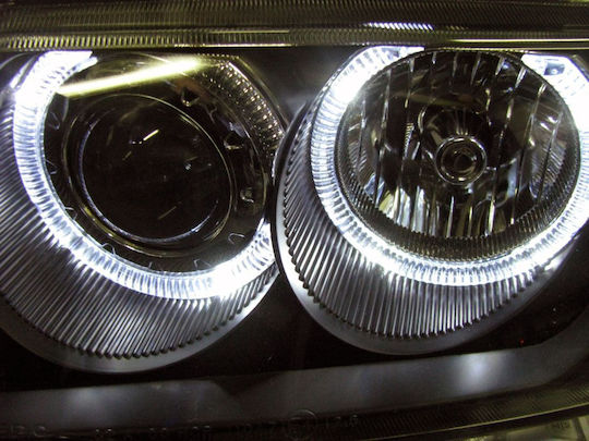 Front Angel Eyes Lights Peugeot 206 Black Without H7 Bulbs Set 2 Pieces