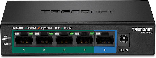 Trendnet TPE-TG52 Unmanaged L2 PoE+ Switch με 4 Θύρες Gigabit (1Gbps) Ethernet