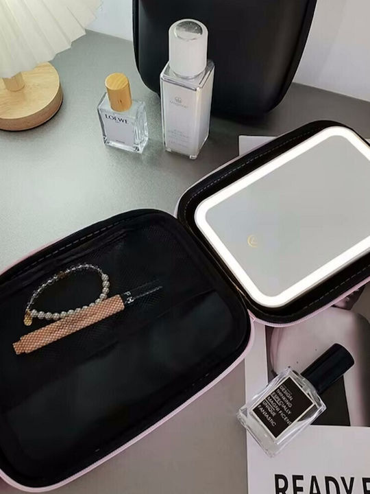 Θήκη Καλλυντικών Ταξιδίου Led Touch Καθρέφτη Ροζ