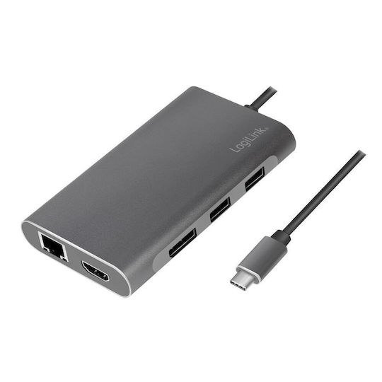 LogiLink USB-C Docking Station with HDMI/DisplayPort 4K PD Ethernet Silver (UA0382)