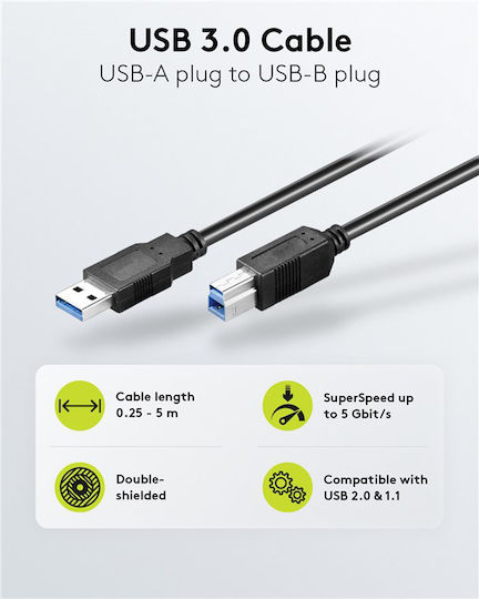 Goobay USB-A to USB-B Cable 0.25 m Black Jab-1338780