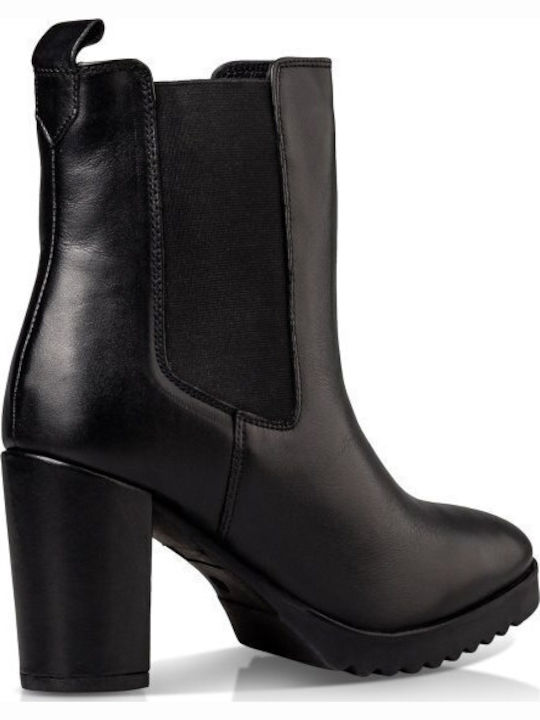 Leather Women's Chelsea Boots with High Heel Black