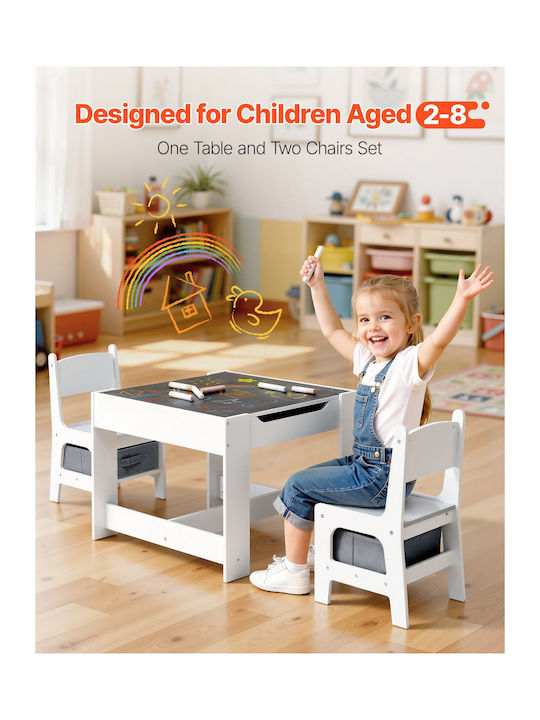 Kids Table and Chairs Set for Painting made of Wood White Vevor