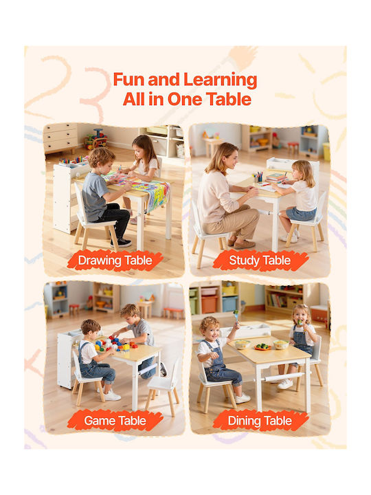 Kids Table and Chairs Set made of Wood White Vevor