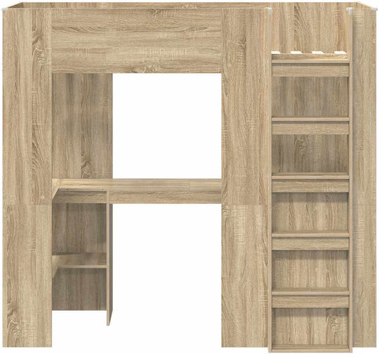 Kids Bed Bunk Single with Desk Beige for Mattress 100x200cm