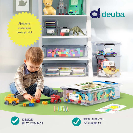 Deuba Plastic Storage Box with Wheels and Lid Transparent 60x40x17cm 1pcs