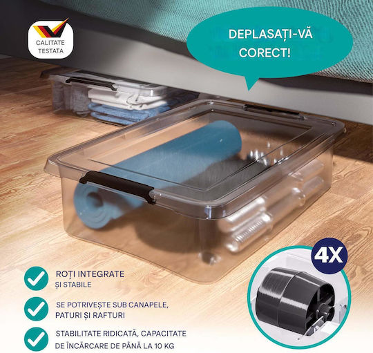 Deuba Plastic Storage Box with Wheels and Lid Transparent 60x40x17cm 1pcs