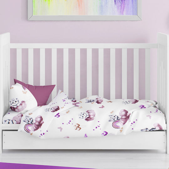 Dimcol Bebe Kitten Baby Sheet Crib Cotton Fitted Mauve Purple 70x140cm
