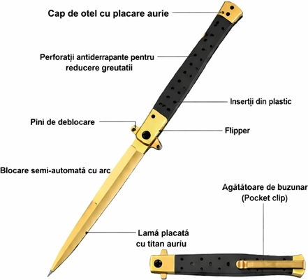 Stiletto Taschenmesser Gold