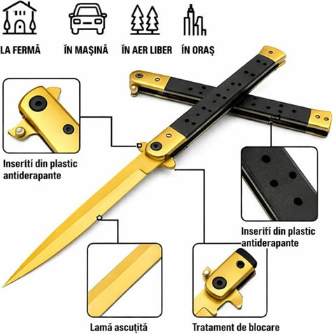 Stiletto Taschenmesser Gold