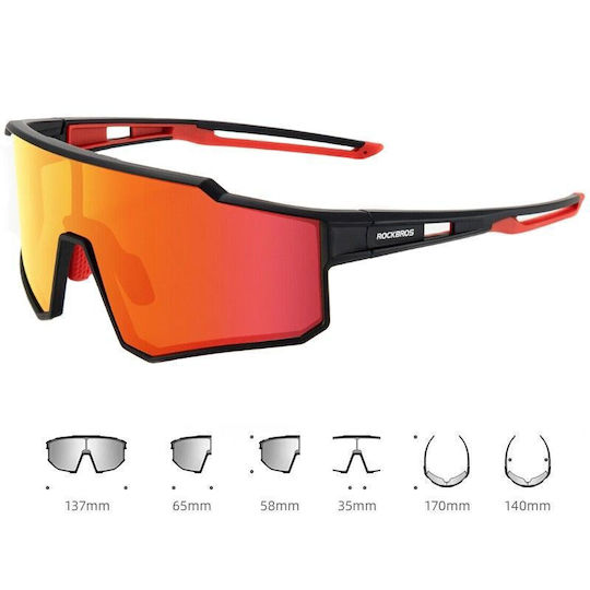 Rockbros Γυαλιά Ποδηλασίας με Κόκκινο Σκελετό και Polarized / Διάφανους Φακούς