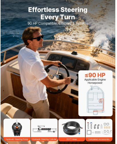 Vevor Hydraulic Steering Kit 90 Hp Marine Boat Hydraulic Steering System 6.9 Mpa 1000 Psi Helm Pump Two-Way Lock Cylinder 6 M High-Strength Hoses Single Station Single-Engine Use