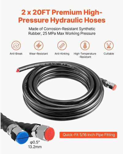 Vevor Hydraulic Steering Kit 90 Hp Marine Boat Hydraulic Steering System 6.9 Mpa 1000 Psi Helm Pump Two-Way Lock Cylinder 6 M High-Strength Hoses Single Station Single-Engine Use