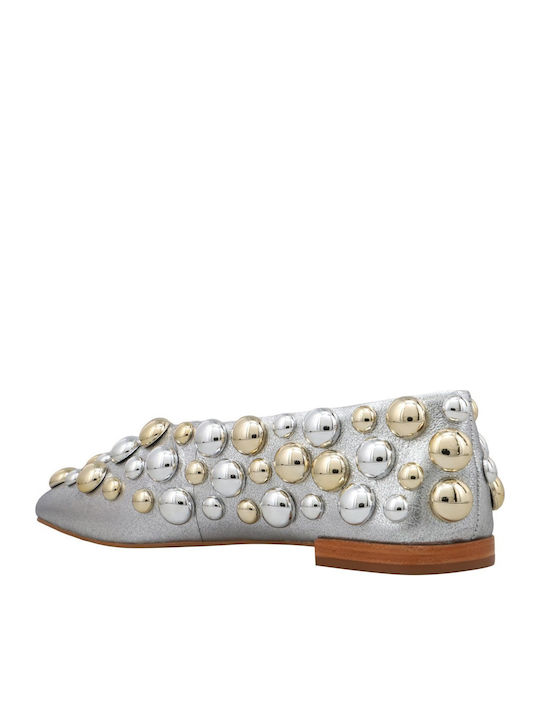 Leder Damen Ballerinas Silber