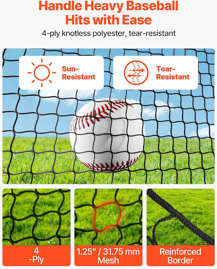 Baseball Cage Vevor 3660 X 3100 X 2330mm Free Standing Portable Baseball Cage Batting Cages Polyester 4 Layers Knotless & Pitching Machine Opening Batting Cage Net Indoor Outdoor Use
