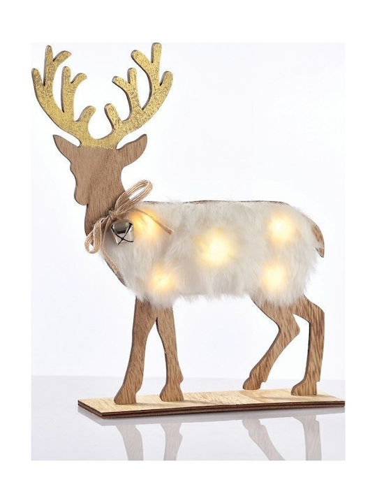 Aca Illuminated Christmas Wooden Figure Reindeer White Height 26cm Wooden White Felt Deer
