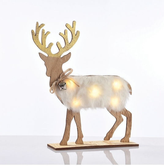 Aca Осветена Коледна Фигура Северни елени Бял Височина 26см. Wooden White Felt Deer