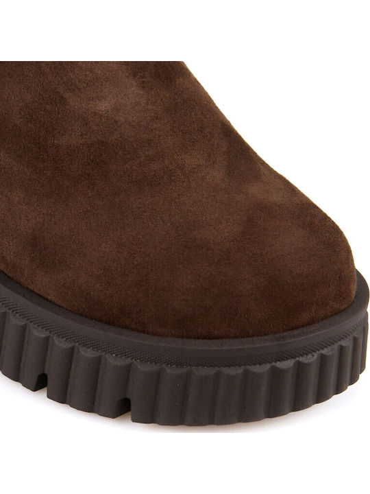 Suede Mules with Heel in Brown Color