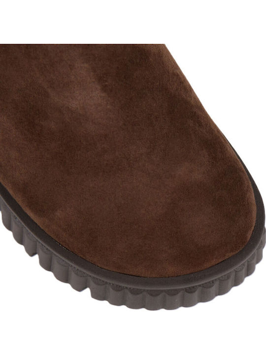 Suede Mules with Heel in Brown Color