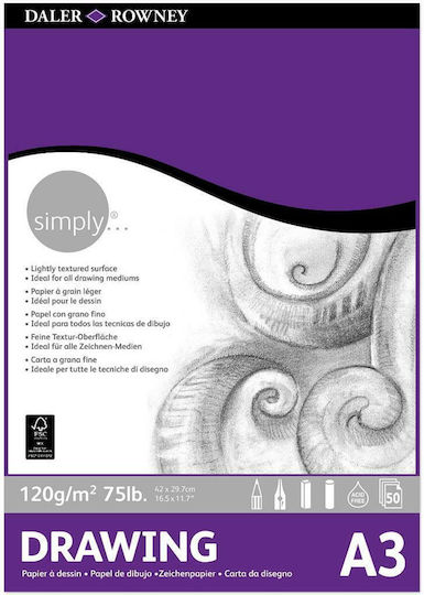 Daler Rowney Sketch Pad Simply Drawing Pad A3 50 Φύλλων A3 29.7x42cm