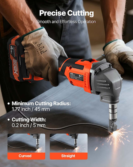 Vevor Cordless Metal Cutter Battery 20 V 4000 Mah Efficient Brushless Motor 2200 Rpm Electric Metal Cutter Plastic Carrying Case Cutting Steel Aluminum Sheets