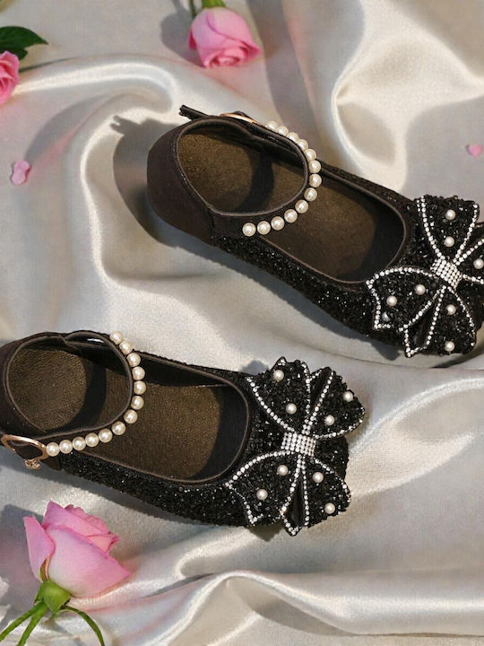 Kids Leather Ballerinas with Adjustable Metal Clasp Black