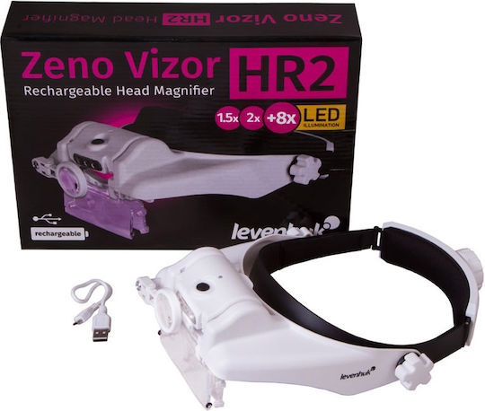 Levenhuk Zeno Vizor Hr2 Rechargeable Head Magnifier 1.5x/2x Magnification 3 Led Lamps Rechargeable Battery