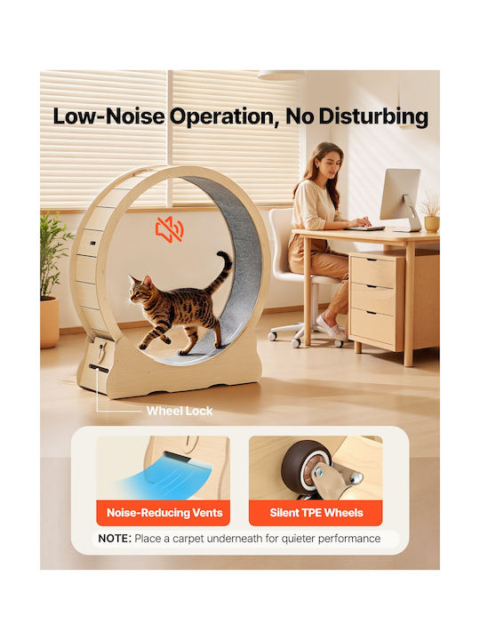 Vevor Katzenspielzeug Holz Laufrad 120 Cm Innen Katzen Bis 12,7 Kg Laufband Katzenteppich & Verriegelungsmechanismus Leise Spielzeug Fitness & Gesundheit Für Haustiere