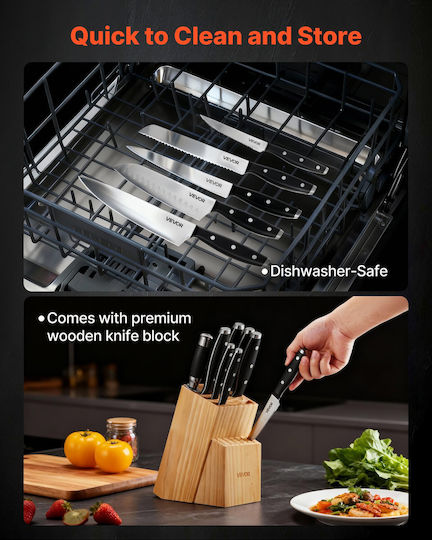 Vevor Set Knives with Base Made of Stainless Steel 15 Pieces