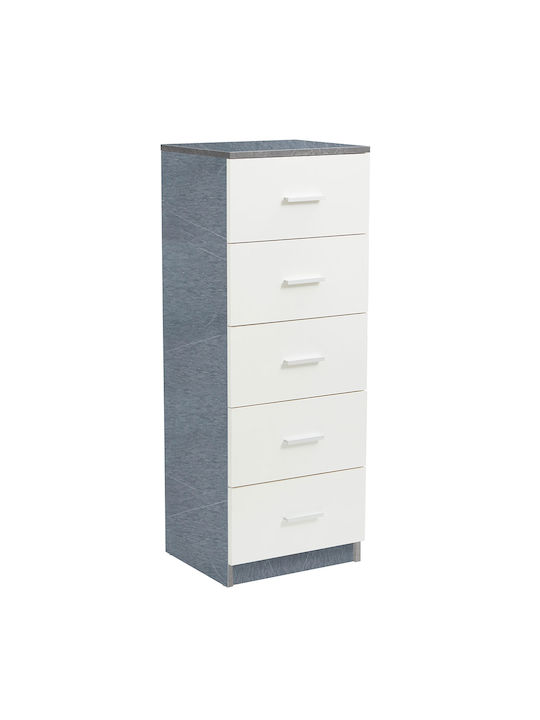 Comoda pentru Dormitor Dama cu 5 sertare White/cement 40x35x108buc