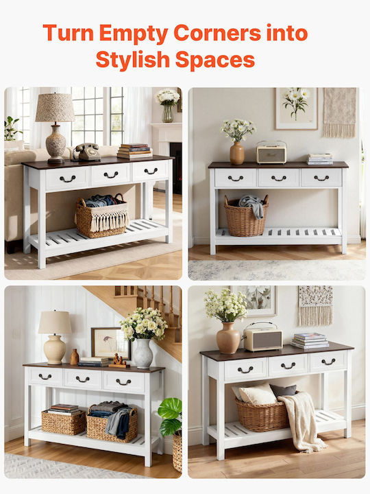 Wooden Console Table Brown-white L120xW30xH80cm