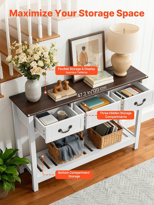 Wooden Console Table Brown-white L120xW30xH80cm