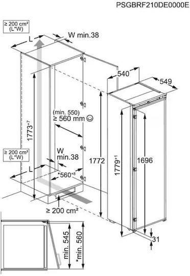 Electrolux Built-in Single Door Refrigerator 310lt H178xW54.6xD54.9cm White ERD6DE18S1