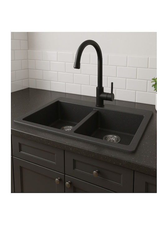 Unixton Drop-In Kitchen Sink Made of Liquid Granite 78x50cm Brown
