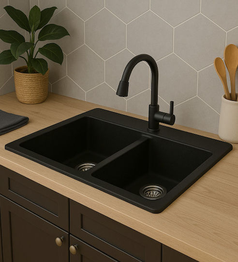 Unixton Drop-In Kitchen Sink Made of Liquid Granite 78x50cm Brown