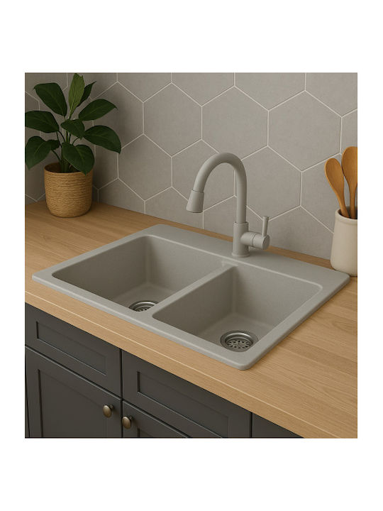 Unixton Drop-In Kitchen Sink Made of Liquid Granite 78x50cm Brown