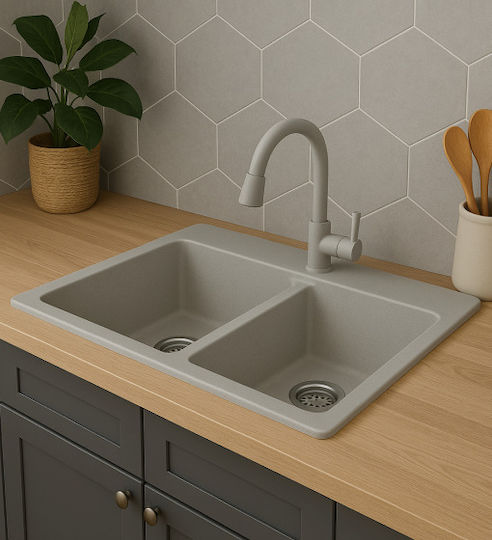 Unixton Drop-In Kitchen Sink Made of Liquid Granite 78x50cm Brown