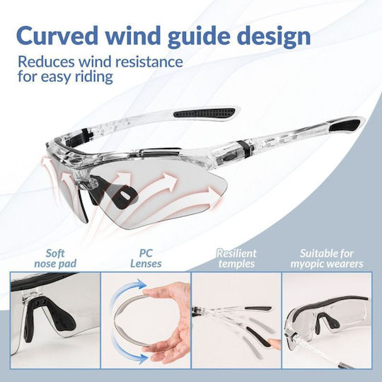 Rockbros Cycling Glasses with Silver Frame & Polarized / Photochromic Lenses