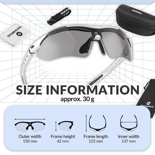Rockbros Cycling Glasses with Silver Frame & Polarized / Photochromic Lenses