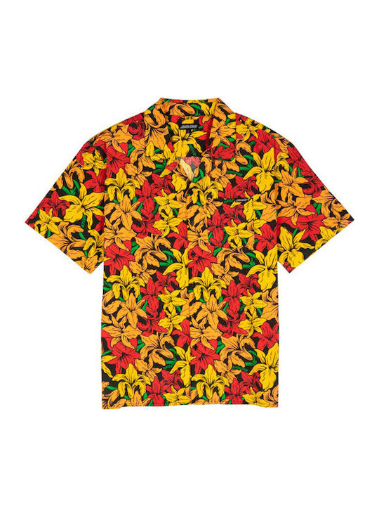 Short-sleeved Cotton Shirt Floral Red Multi