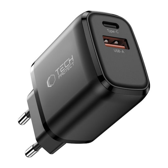 Tech-Protect Wireless Charger GaN With USB-A Output Port And USB-C Output Port 45W Power Delivery Black (NCA45W)