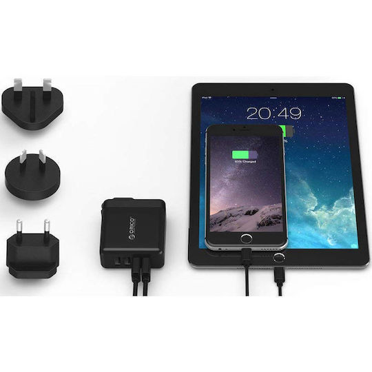 Orico Încărcător cu Cablu Integrat cu 4 Porturi USB-A 34W Negruς (DSP-4U-BK-PRO)