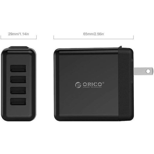 Orico Încărcător cu Cablu Integrat cu 4 Porturi USB-A 34W Negruς (DSP-4U-BK-PRO)