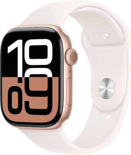 Apple Watch Series 10 Cellular Aluminium 46mm Αδιάβροχο με eSIM και Παλμογράφο (Rose Gold με Light Blush Sport Band - M/L)