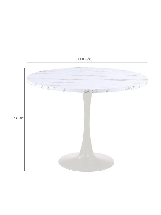 Eclipse Masă Rotundă de Bucătărie cu Suprafață de Marmură Albă 100x100cm