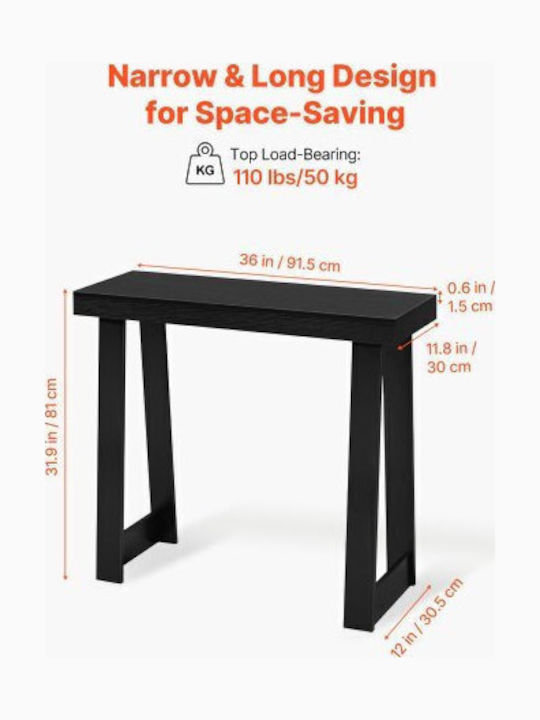 Wooden Console Table Black Velvet-Black Metal L91.5xW30.5xH36cm