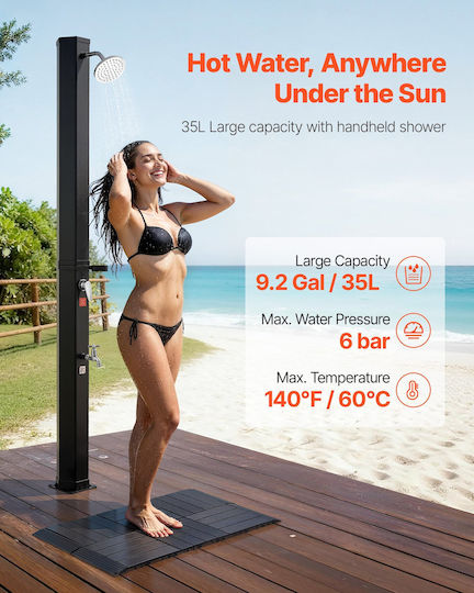 Vevor Solar Pool Shower Made of PVC with Height 195cm Black