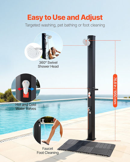 Vevor Solar Pool Shower Made of PVC with Height 195cm Black