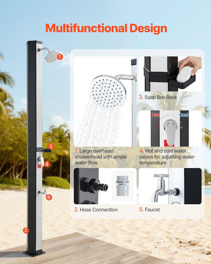 Vevor Pool-Dusche Solar mit 195 cm Höhe Schwarz