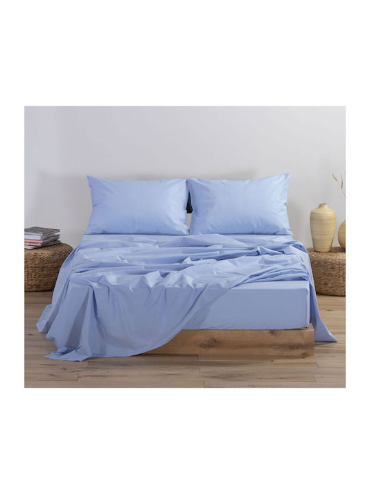 Nef-Nef Homeware Basic Σεντόνι Διπλό με Λάστιχο 140x200+30εκ. Light Blue